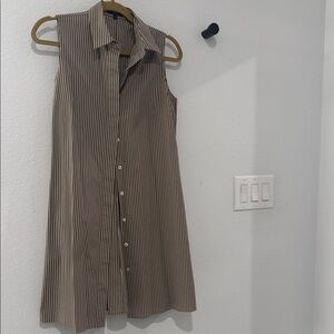 Theory Brown and White Striped Dress